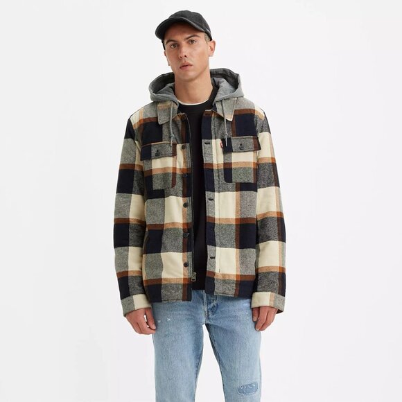 Levi's Plaid Sherpa Lined Hoodie Jacket Insulated $148 Levis - Picture 6 of 14